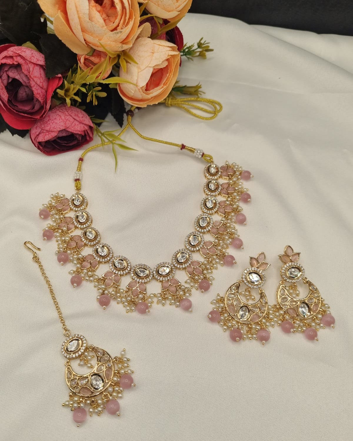 Designer Kundan Choker Necklace Set with Earrings & Maang Tikka | Bridal Wedding Jewellery